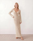 Crochet Maxi Dress Women Party Plunge V-Neck Long Sleeve