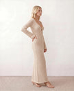 Crochet Maxi Dress Women Party Plunge V-Neck Long Sleeve