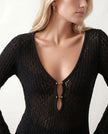Crochet Maxi Dress Women Party Plunge V-Neck Long Sleeve