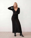 Crochet Maxi Dress Women Party Plunge V-Neck Long Sleeve