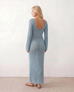 Crochet Maxi Dress Women Party Plunge V-Neck Long Sleeve