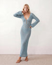 Crochet Maxi Dress Women Party Plunge V-Neck Long Sleeve