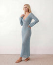 Crochet Maxi Dress Women Party Plunge V-Neck Long Sleeve