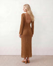Crochet Maxi Dress Women Party Plunge V-Neck Long Sleeve