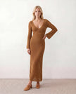 Crochet Maxi Dress Women Party Plunge V-Neck Long Sleeve