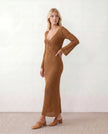 Crochet Maxi Dress Women Party Plunge V-Neck Long Sleeve