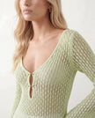 Crochet Maxi Dress Women Party Plunge V-Neck Long Sleeve