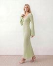 Crochet Maxi Dress Women Party Plunge V-Neck Long Sleeve