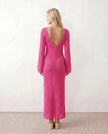 Crochet Maxi Dress Women Party Plunge V-Neck Long Sleeve