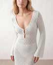 Crochet Maxi Dress Women Party Plunge V-Neck Long Sleeve
