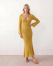 Crochet Maxi Dress Women Party Plunge V-Neck Long Sleeve