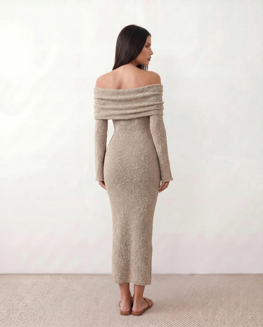 Maxi Dress Women Off-Shoulder Fitted Long Sleeve Cocktail