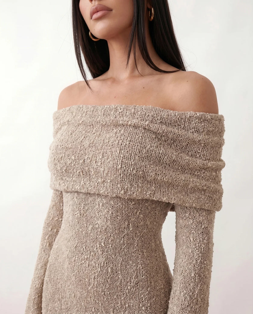 Maxi Dress Women Off-Shoulder Fitted Long Sleeve Cocktail