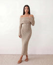 Maxi Dress Women Off-Shoulder Fitted Long Sleeve Cocktail