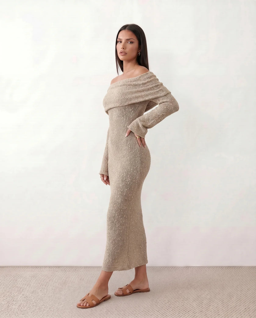 Maxi Dress Women Off-Shoulder Fitted Long Sleeve Cocktail