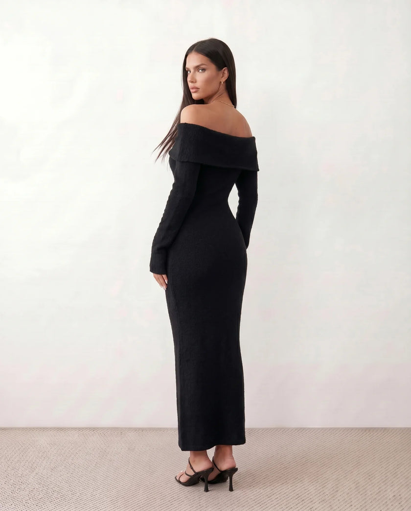 Maxi Dress Women Off-Shoulder Fitted Long Sleeve Cocktail