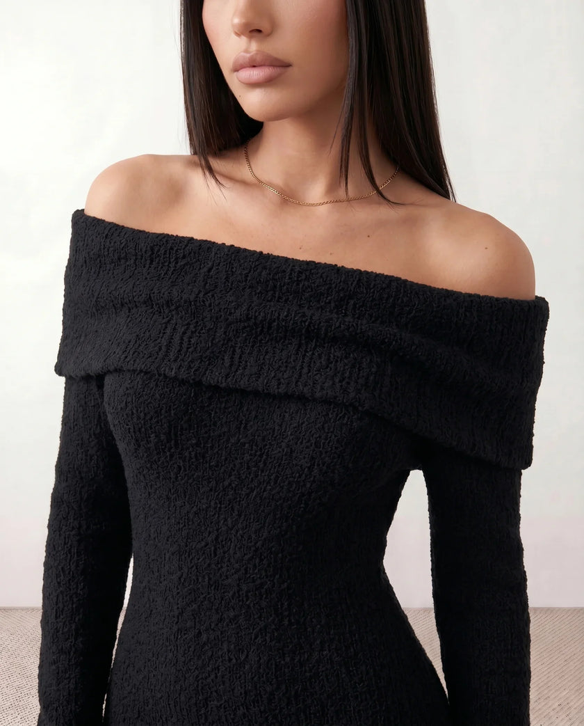 Maxi Dress Women Off-Shoulder Fitted Long Sleeve Cocktail
