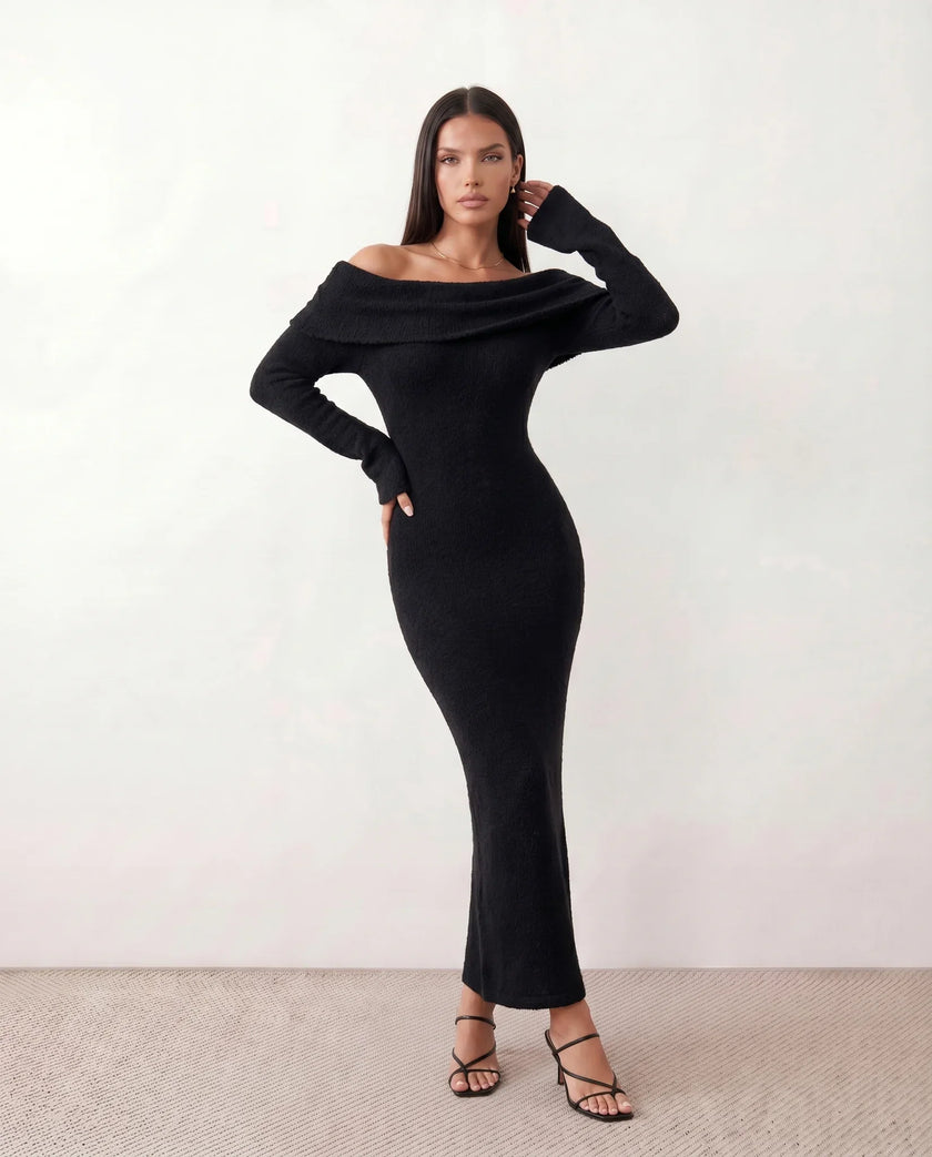 Maxi Dress Women Off-Shoulder Fitted Long Sleeve Cocktail