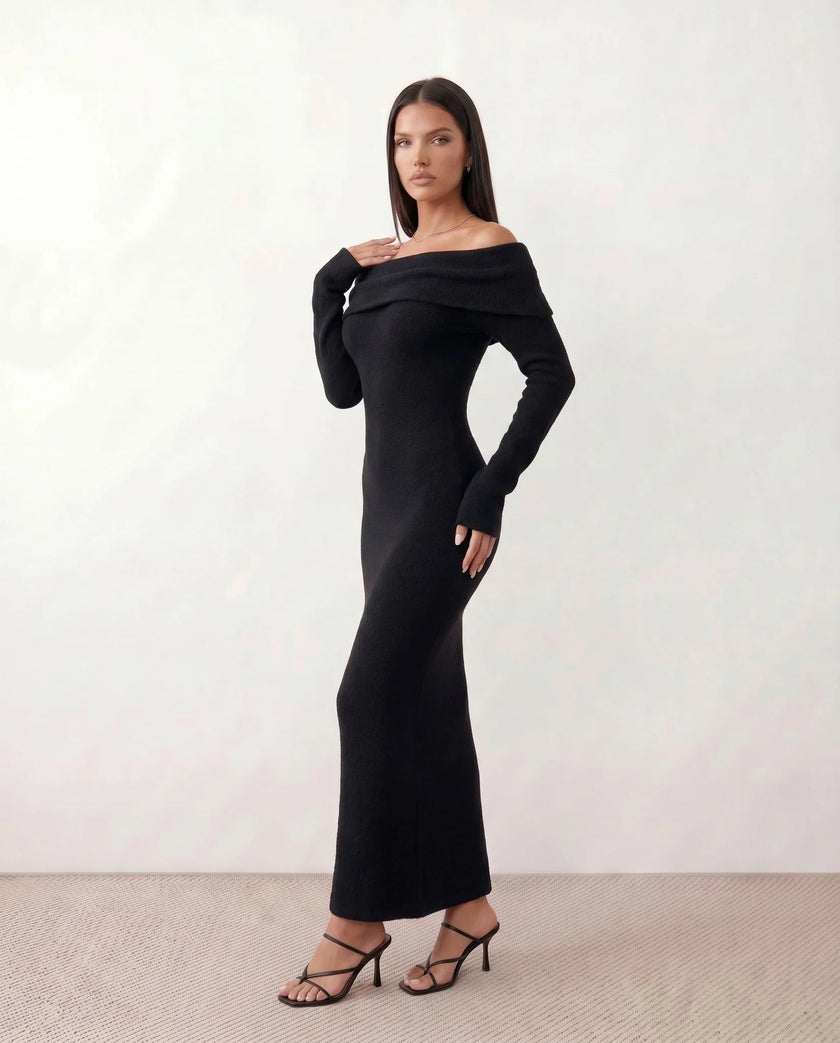 Maxi Dress Women Off-Shoulder Fitted Long Sleeve Cocktail