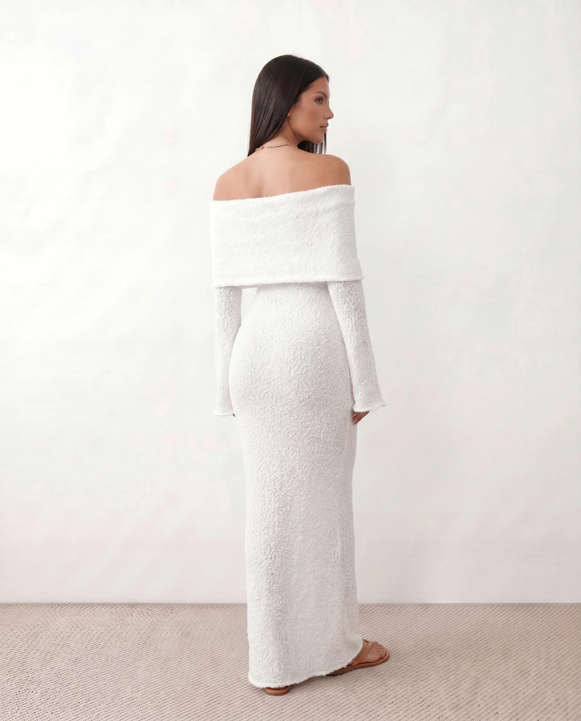 Maxi Dress Women Off-Shoulder Fitted Long Sleeve Cocktail