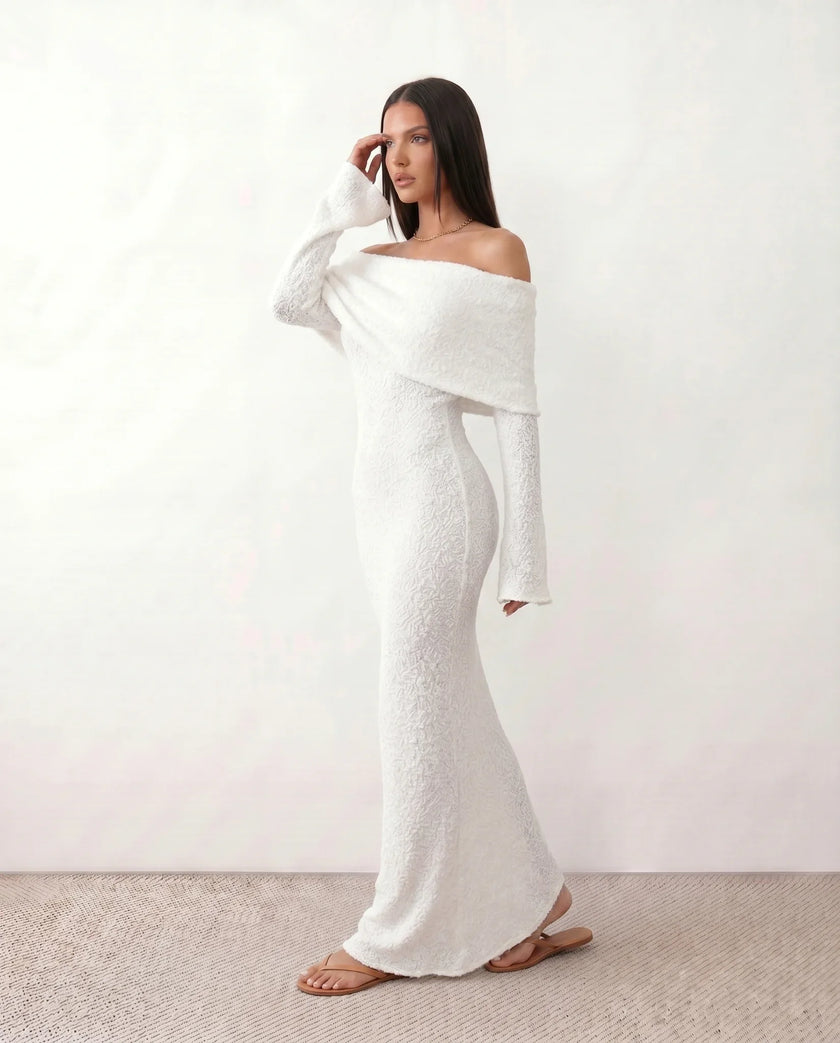 Maxi Dress Women Off-Shoulder Fitted Long Sleeve Cocktail