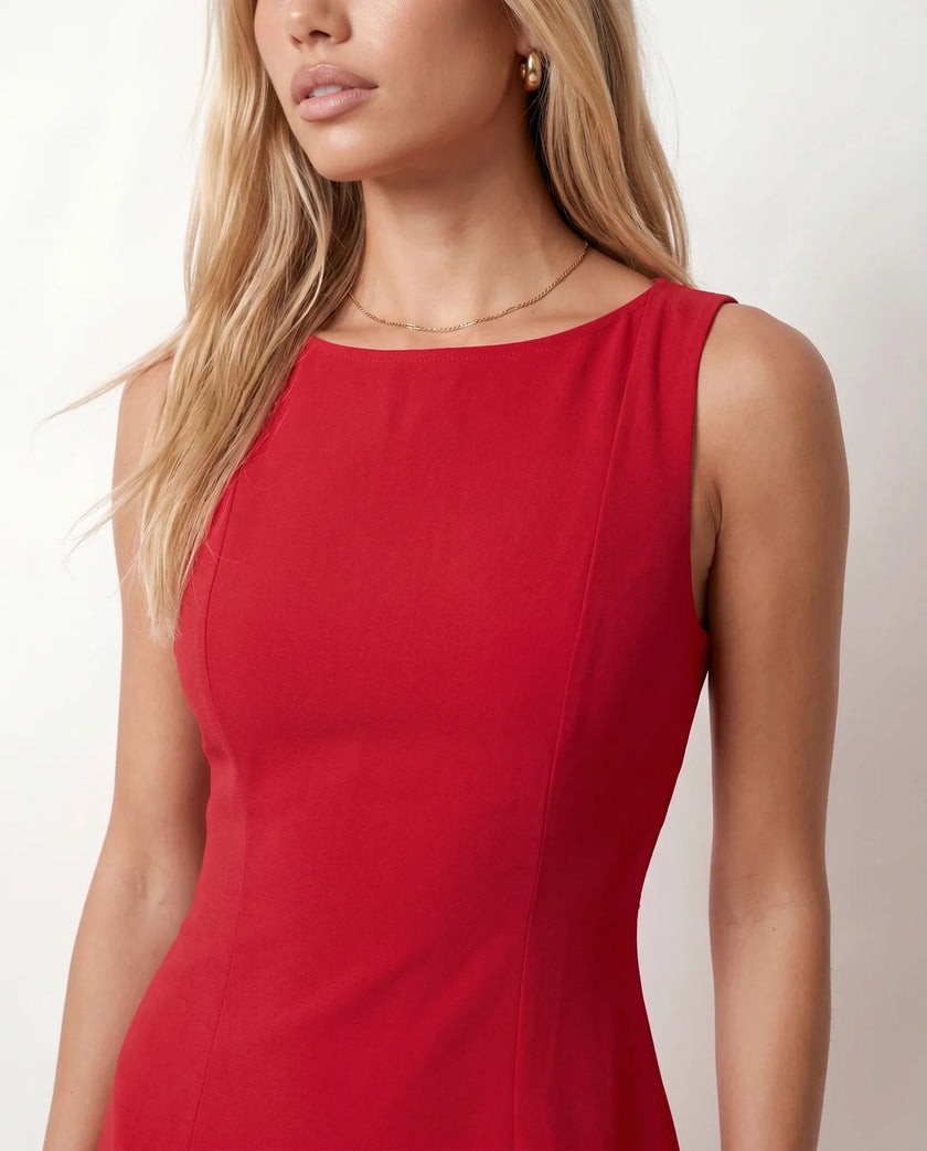 Mini Dress Women Cocktail Boat Neck Fitted Sleeveless