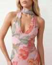 Maxi Dress Women Cowl Neck Halter Backless Wedding Guest
