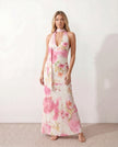 Maxi Dress Women Cowl Neck Halter Backless Wedding Guest