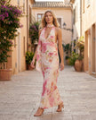 Maxi Dress Women Cowl Neck Halter Backless Wedding Guest