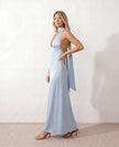 Maxi Dress Women Cowl Neck Halter Backless Wedding Guest