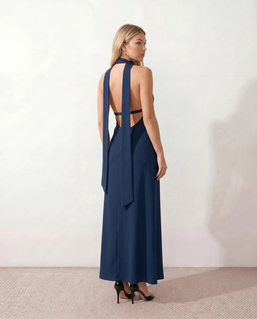 Maxi Dress Women Cowl Neck Halter Backless Wedding Guest