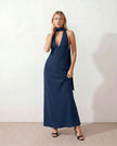 Maxi Dress Women Cowl Neck Halter Backless Wedding Guest