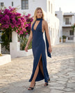 Maxi Dress Women Cowl Neck Halter Backless Wedding Guest