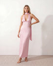 Maxi Dress Women Cowl Neck Halter Backless Wedding Guest