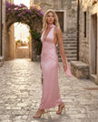 Maxi Dress Women Cowl Neck Halter Backless Wedding Guest