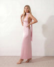 Maxi Dress Women Cowl Neck Halter Backless Wedding Guest