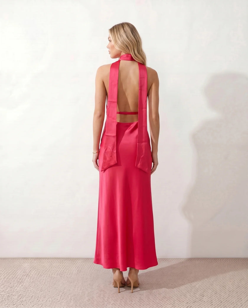 Maxi Dress Women Cowl Neck Halter Backless Wedding Guest
