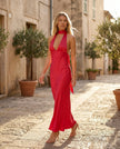 Maxi Dress Women Cowl Neck Halter Backless Wedding Guest