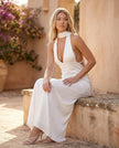Maxi Dress Women Cowl Neck Halter Backless Wedding Guest