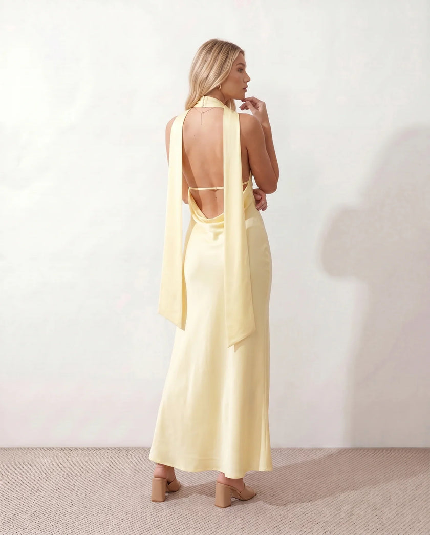 Maxi Dress Women Cowl Neck Halter Backless Wedding Guest