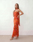 Satin Maxi Dress Women, Cocktail Strapless Open Back with Scarf Tie