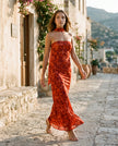Satin Maxi Dress Women, Cocktail Strapless Open Back with Scarf Tie