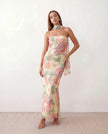 Satin Maxi Dress Women, Cocktail Strapless Open Back with Scarf Tie