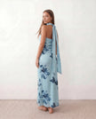 Satin Maxi Dress Women, Cocktail Strapless Open Back with Scarf Tie
