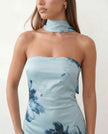 Satin Maxi Dress Women, Cocktail Strapless Open Back with Scarf Tie