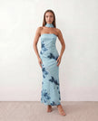 Satin Maxi Dress Women, Cocktail Strapless Open Back with Scarf Tie
