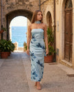 Satin Maxi Dress Women, Cocktail Strapless Open Back with Scarf Tie