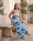 Satin Maxi Dress Women, Cocktail Strapless Open Back with Scarf Tie