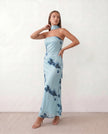 Satin Maxi Dress Women, Cocktail Strapless Open Back with Scarf Tie