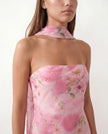 Satin Maxi Dress Women, Cocktail Strapless Open Back with Scarf Tie
